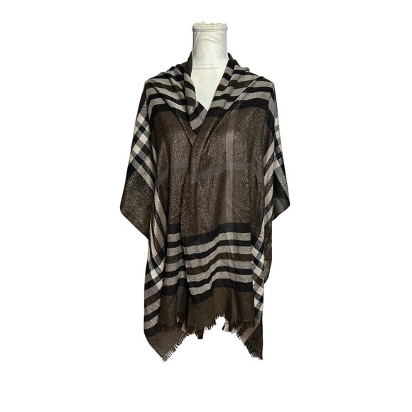 V. Fraas Striped Fringe Scarf Shawl Wrap Made In Germany  Brown & Black 80 X 22 - Picture 1 of 8